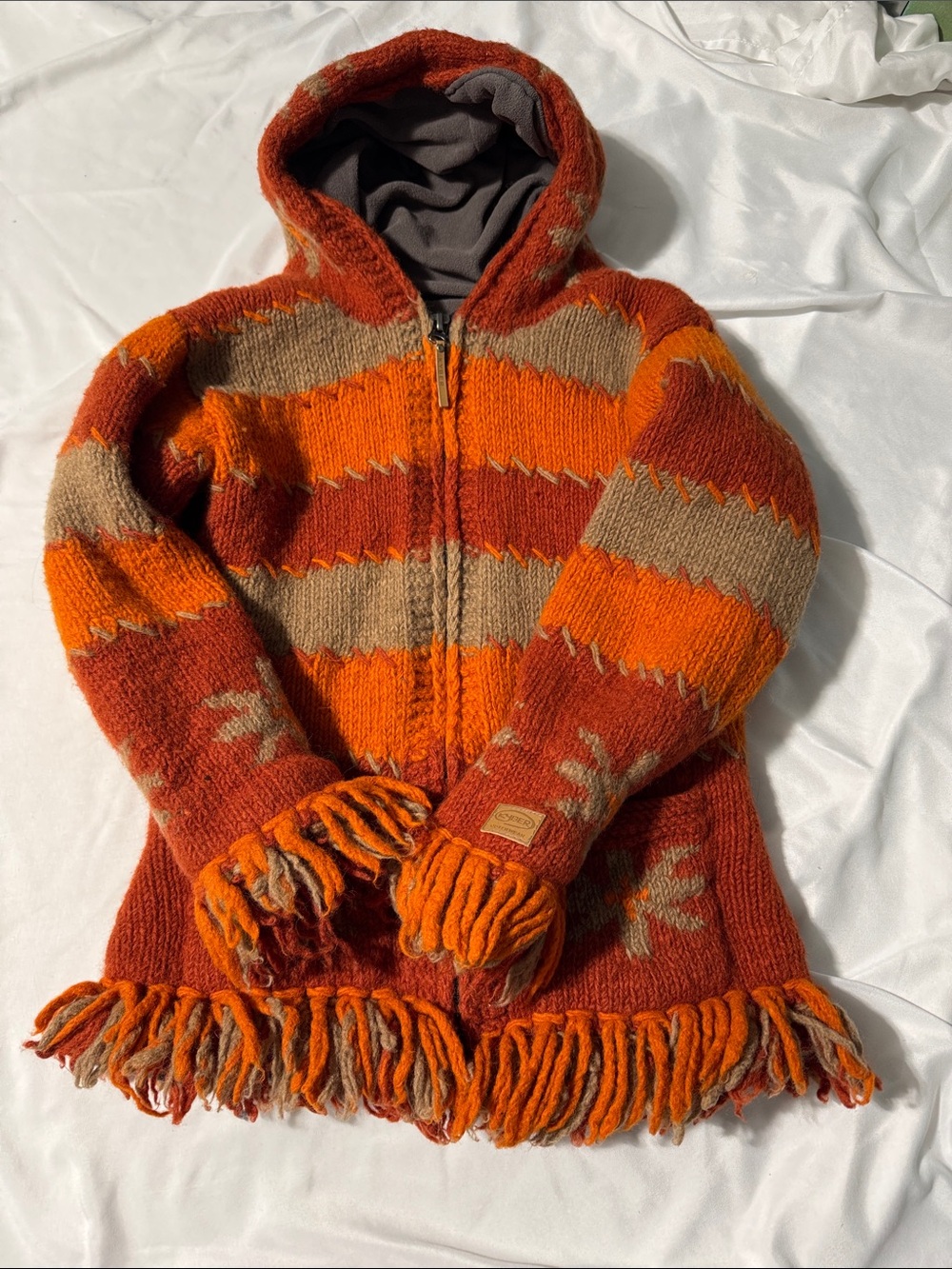 Kyber 100% Wool Hooded Zip-Up Jacket – Made in Nepal Tag Says L/Fits M Boho Cozy
